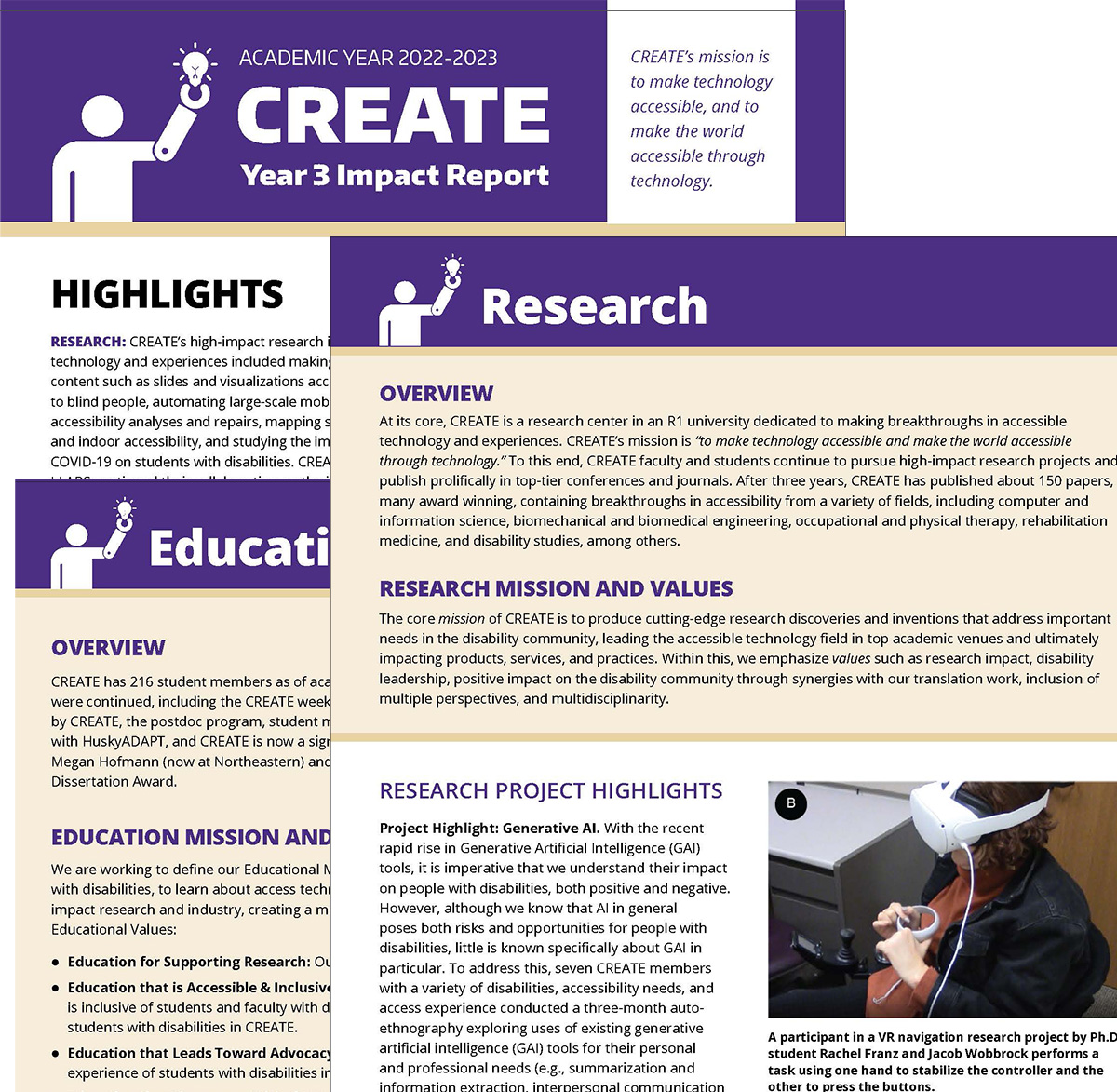 First page of the CREATE Year-2 Impact report with the CREATE logo and heading "Highlights" and text